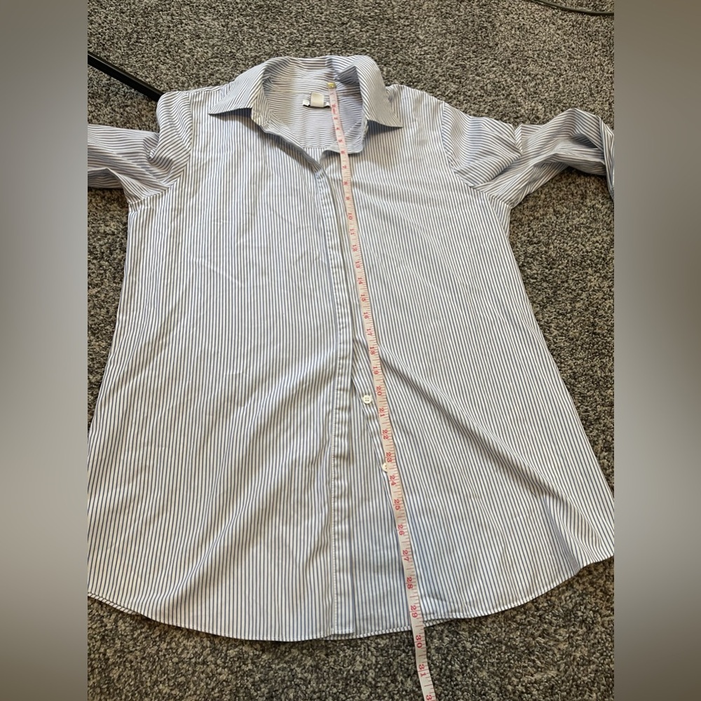 Lewit Blue Striped Poplin Button Down Exaggerated Cuff Boyfriend Shirt M - Picture 13 of 13